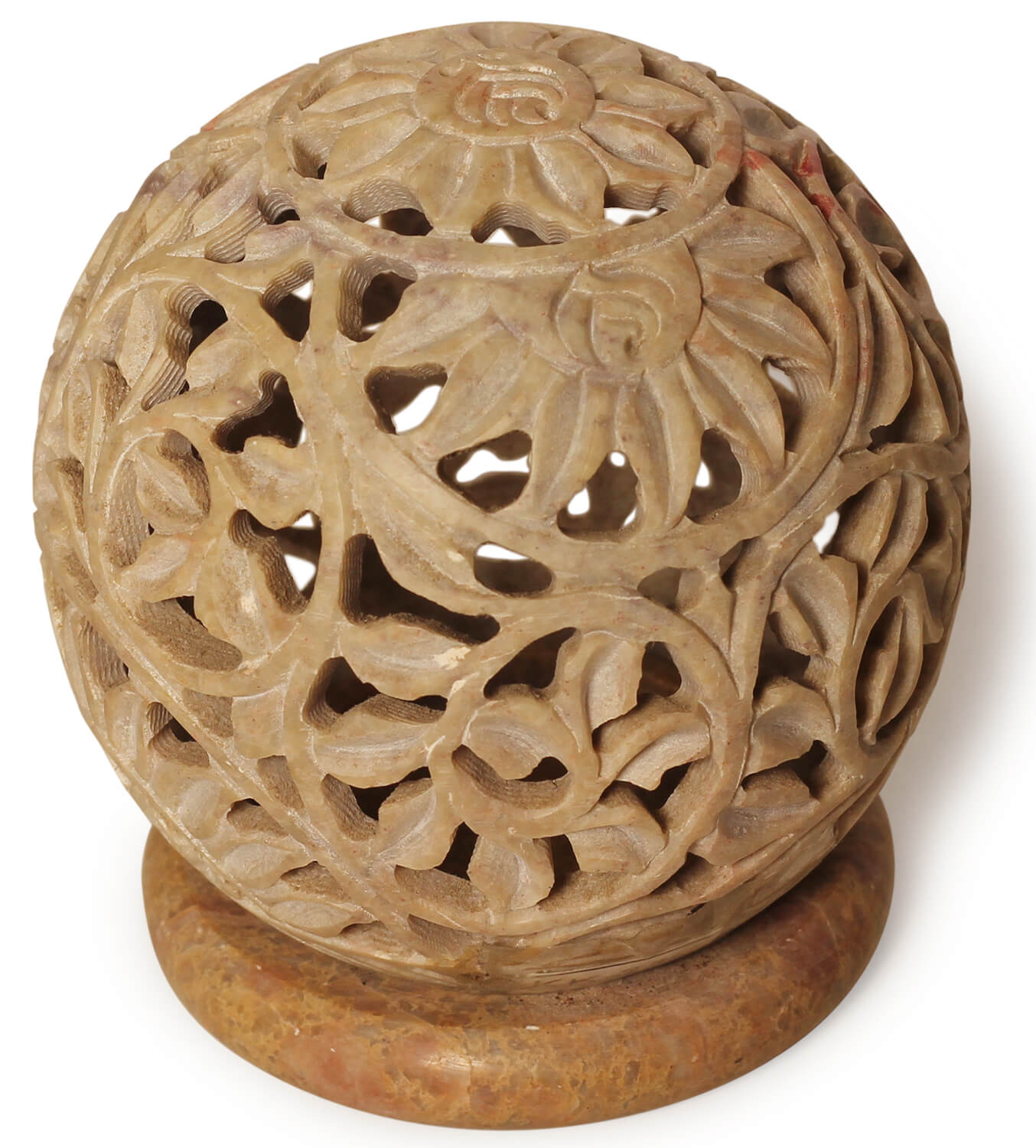 ArtistryBazaar  Hand Carved Tealight Holder Sphere Shaped Made From Soapstone With Intricate Tendril Openwork Floral Decorative Lantern Decorate Your Home With This Amazing Tea Light Holder